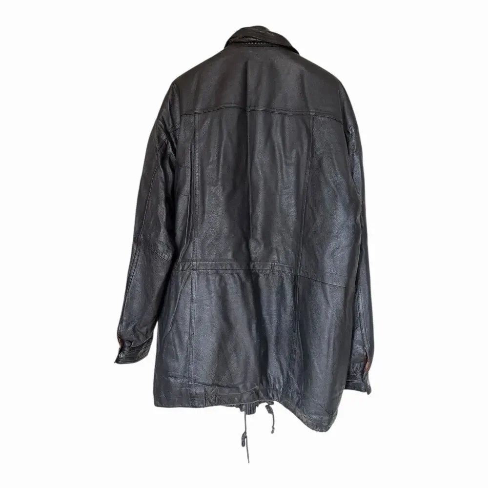Vintage HI-TOP Black Leather Toggle Jacket Paisley Lined Men’s Medium